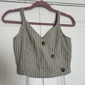 Hollister Olive Striped Crop Top with Button Accents